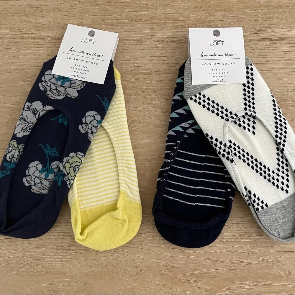 LOFT 4 Pair No-Show Socks Spring Floral Stripes Geometric